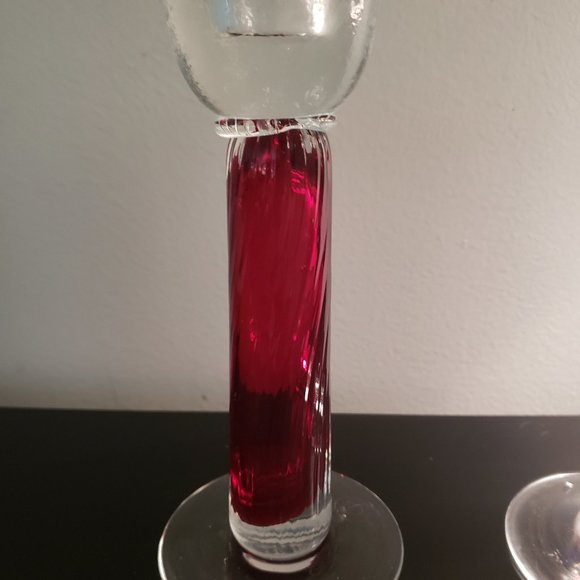 Set of 2 Red Glass Taper Candlesticks - Picture 3 of 4